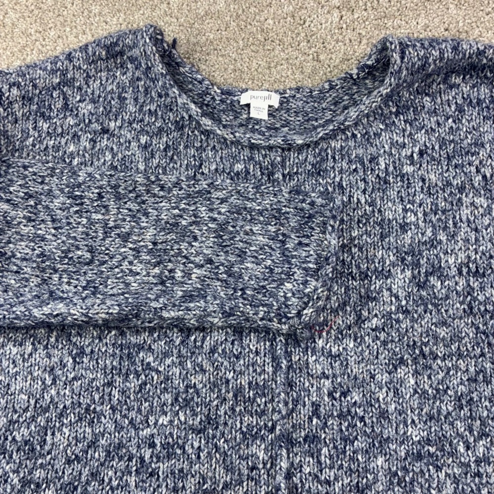Pure Jill‎ Womens L CrewNeck Knit Sweater Blue Marled Long Sleeve Cotton Blend